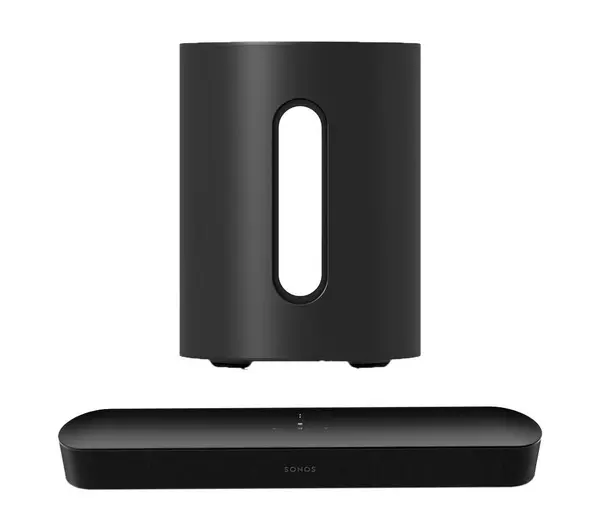 SONOS Beam (Gen 2) Compact Sound Bar & SUB Mini Wireless Subwoofer Bundle - Black